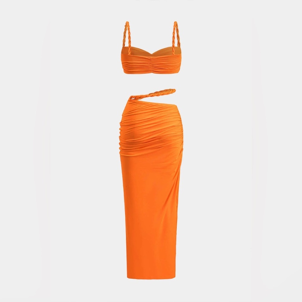 Micas Ruched Backless Cami Top And Cut Out Skirt Set Size XS MA1-12 - Picture 3 of 8